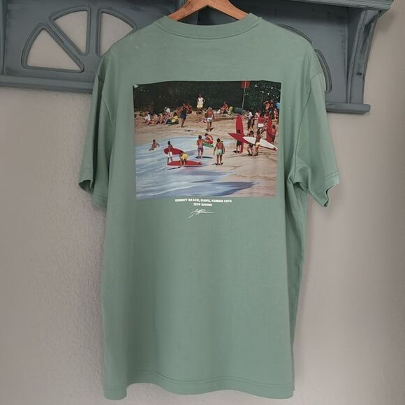 NWT Gap T Shirt Green Cotton Sunset Beach Hawaii L Front pocket Graphic - Picture 3 of 5